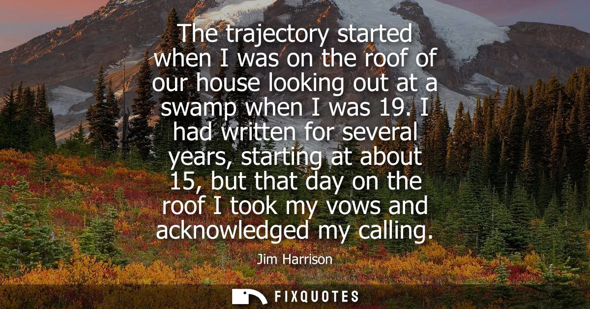 The trajectory started when I was on the roof of our house looking out at a swamp when I was 19. I had written for sever