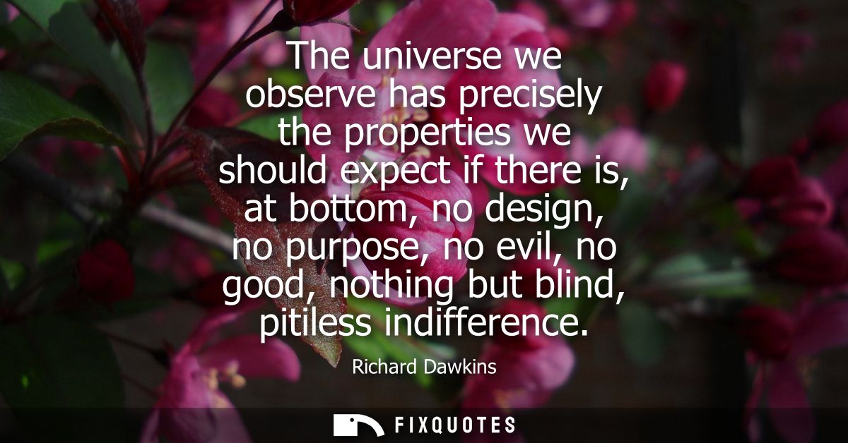 The universe we observe has precisely the properties we should expect if there is, at bottom, no design, no purpose, no 
