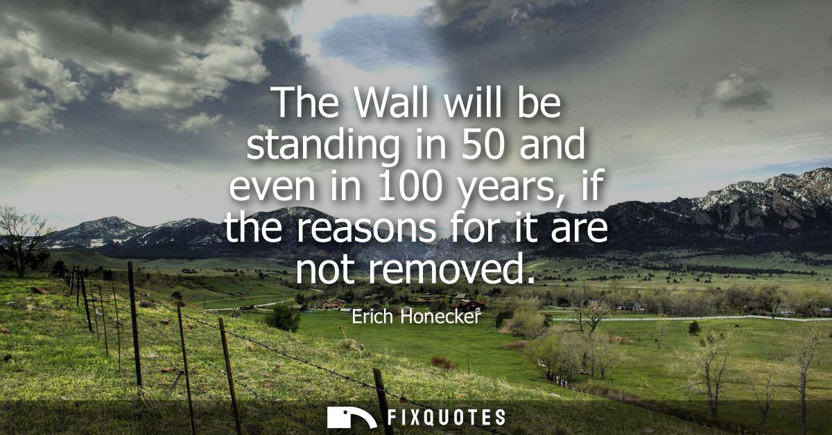 The Wall will be standing in 50 and even in 100 years, if the reasons for it are not removed