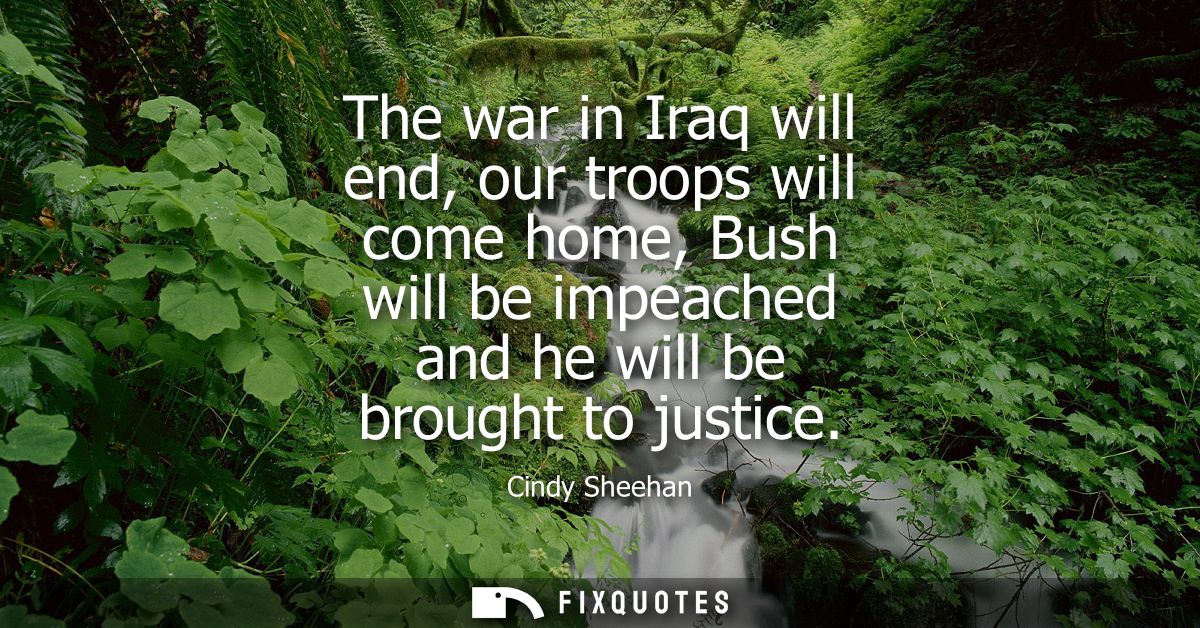 The war in Iraq will end, our troops will come home, Bush will be impeached and he will be brought to justice