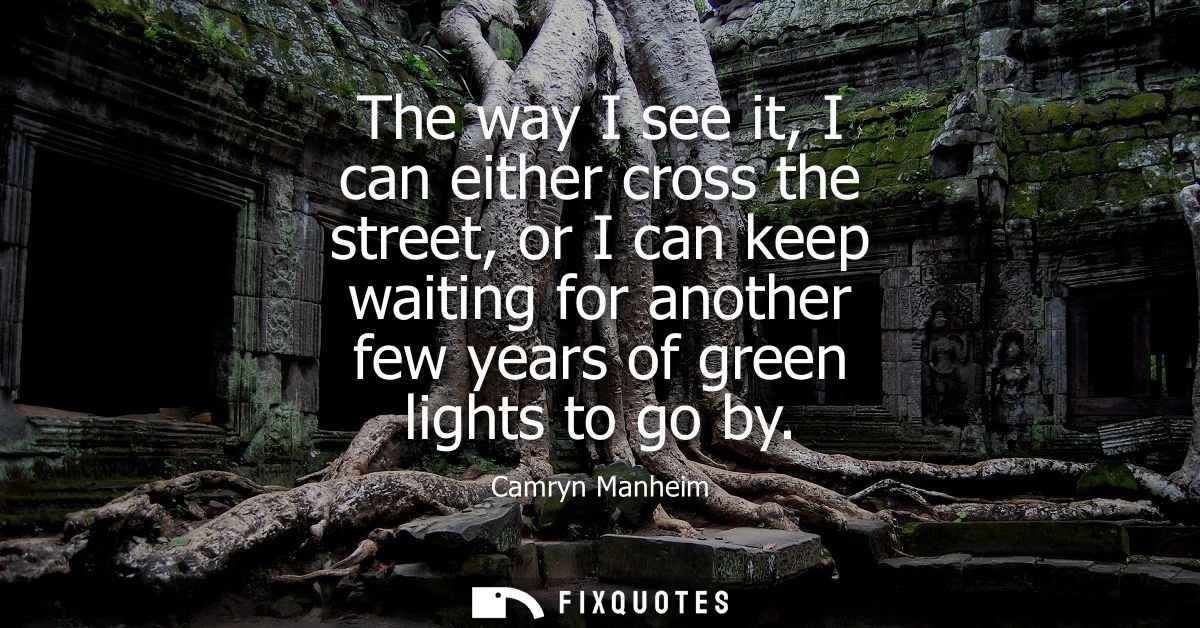 The way I see it, I can either cross the street, or I can keep waiting for another few years of green lights to go by