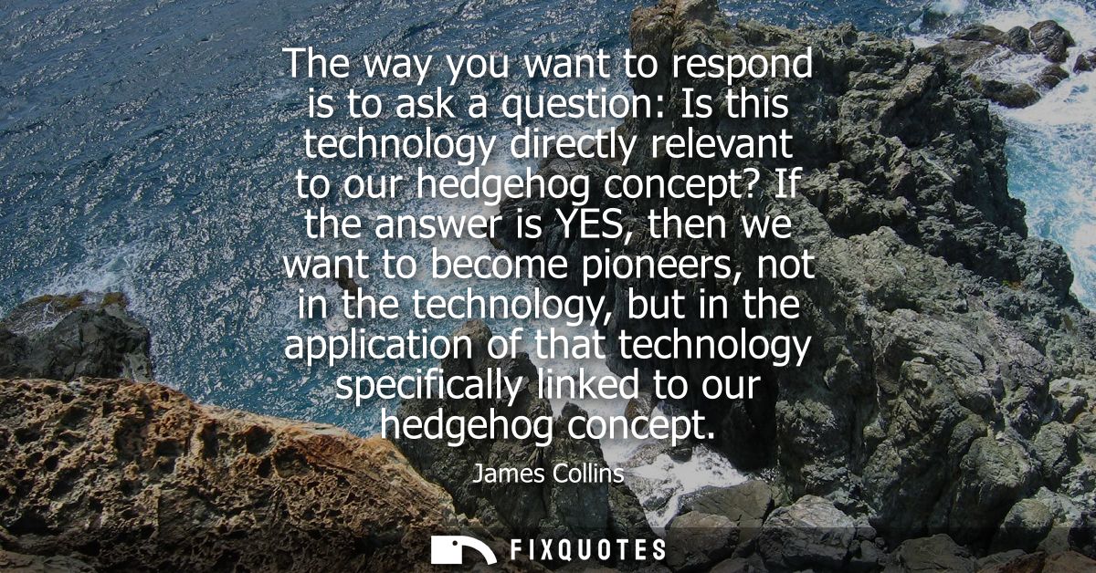 The way you want to respond is to ask a question: Is this technology directly relevant to our hedgehog concept? If the a