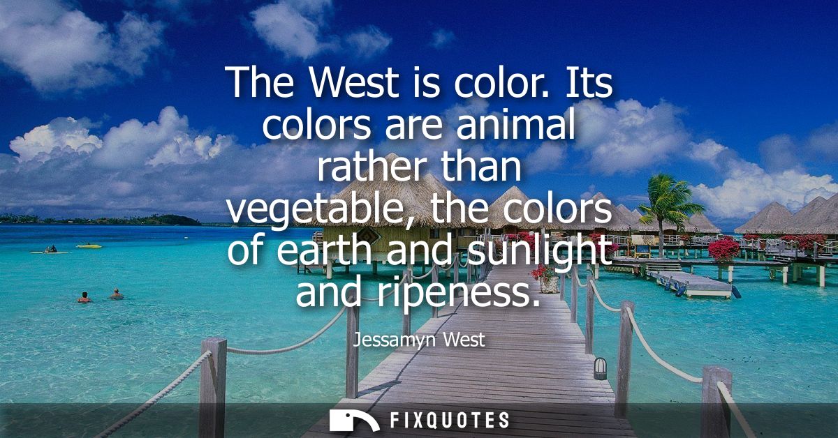 The West is color. Its colors are animal rather than vegetable, the colors of earth and sunlight and ripeness