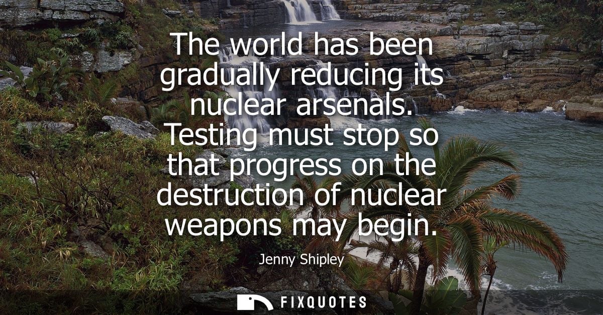 The world has been gradually reducing its nuclear arsenals. Testing must stop so that progress on the destruction of nuc