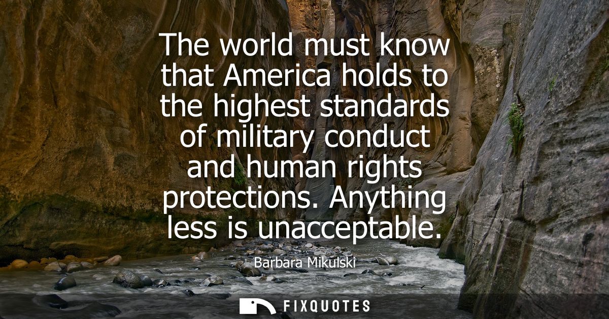The world must know that America holds to the highest standards of military conduct and human rights protections. Anythi
