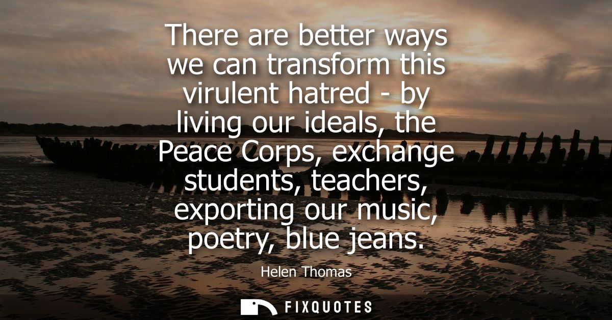 There are better ways we can transform this virulent hatred - by living our ideals, the Peace Corps, exchange students, 
