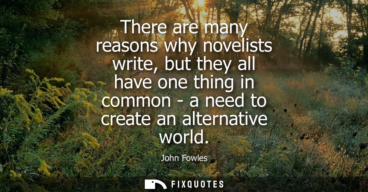 There are many reasons why novelists write, but they all have one thing in common - a need to create an alternative worl