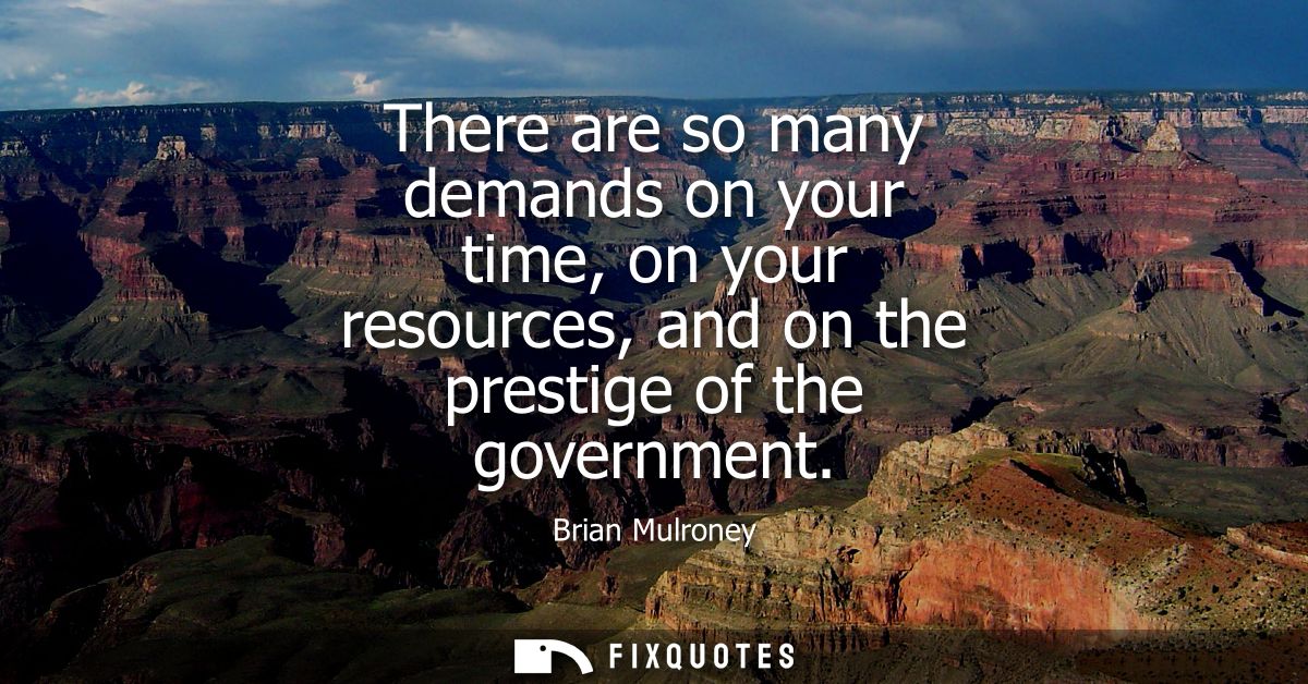 There are so many demands on your time, on your resources, and on the prestige of the government