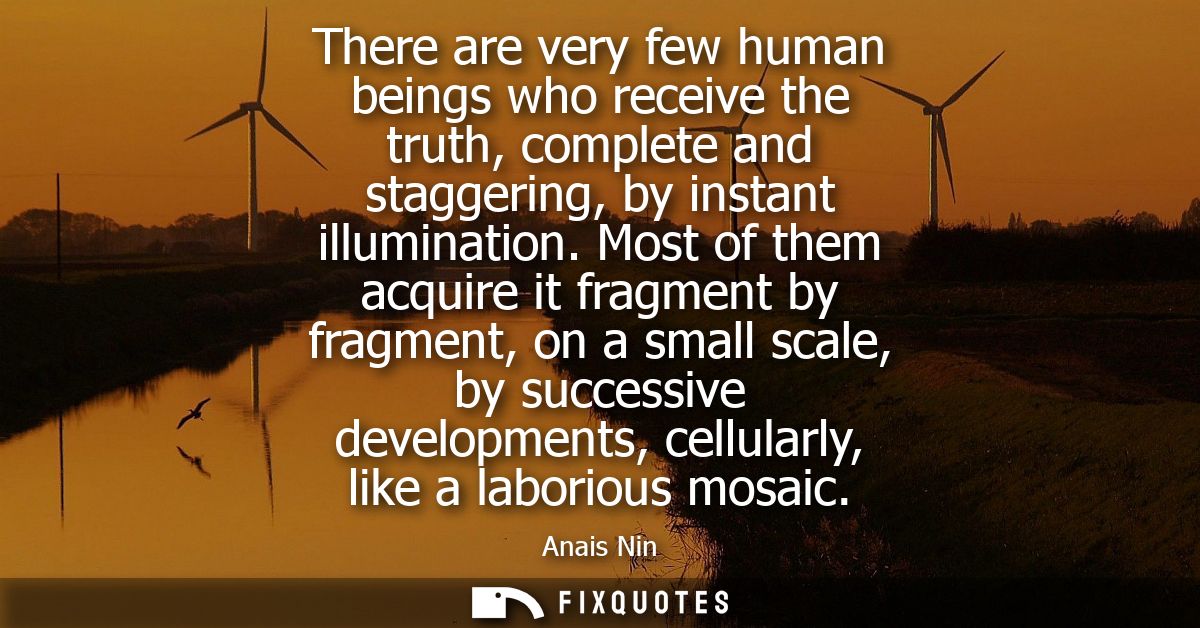 There are very few human beings who receive the truth, complete and staggering, by instant illumination.