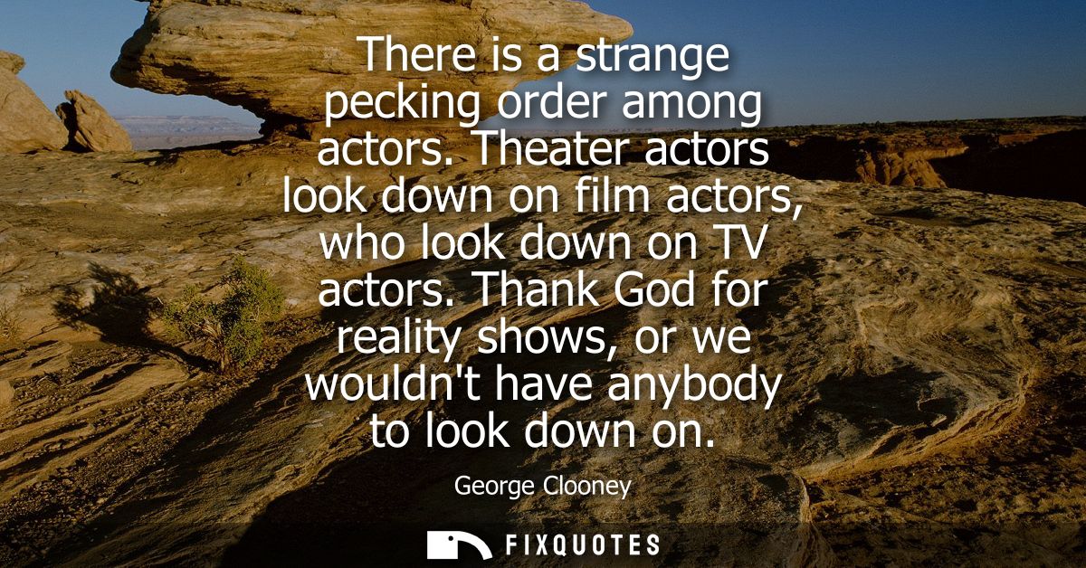 There is a strange pecking order among actors. Theater actors look down on film actors, who look down on TV actors.