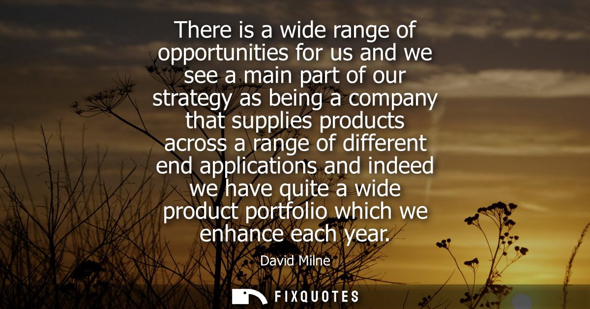There is a wide range of opportunities for us and we see a main part of our strategy as being a company that supplies pr
