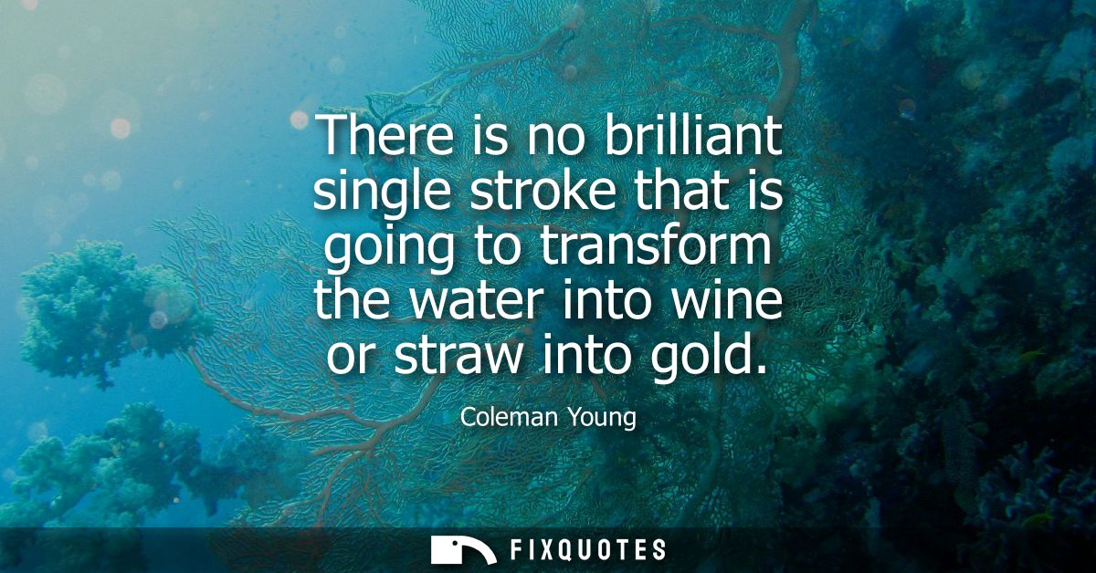 There is no brilliant single stroke that is going to transform the water into wine or straw into gold