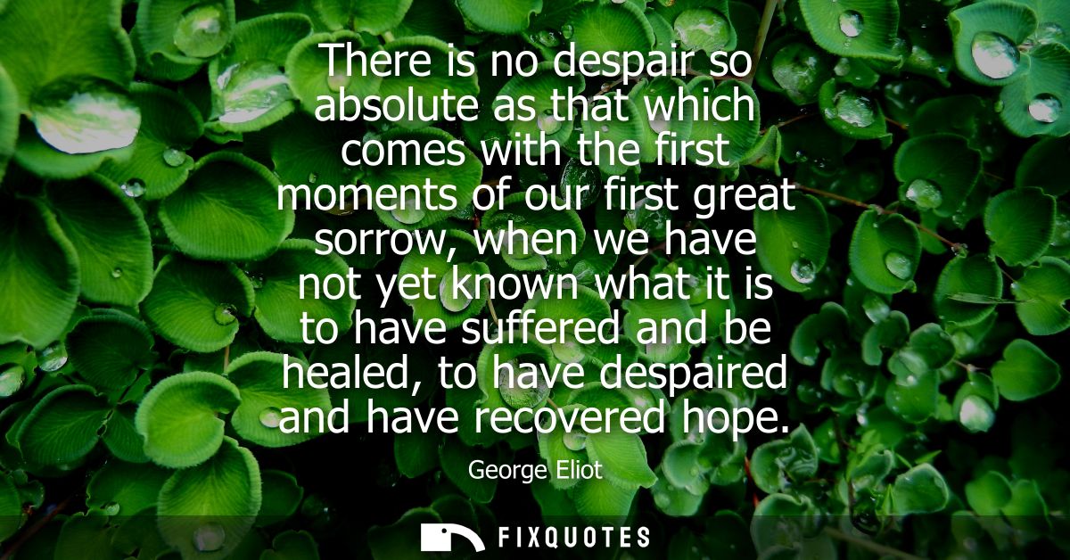 There is no despair so absolute as that which comes with the first moments of our first great sorrow, when we have not y
