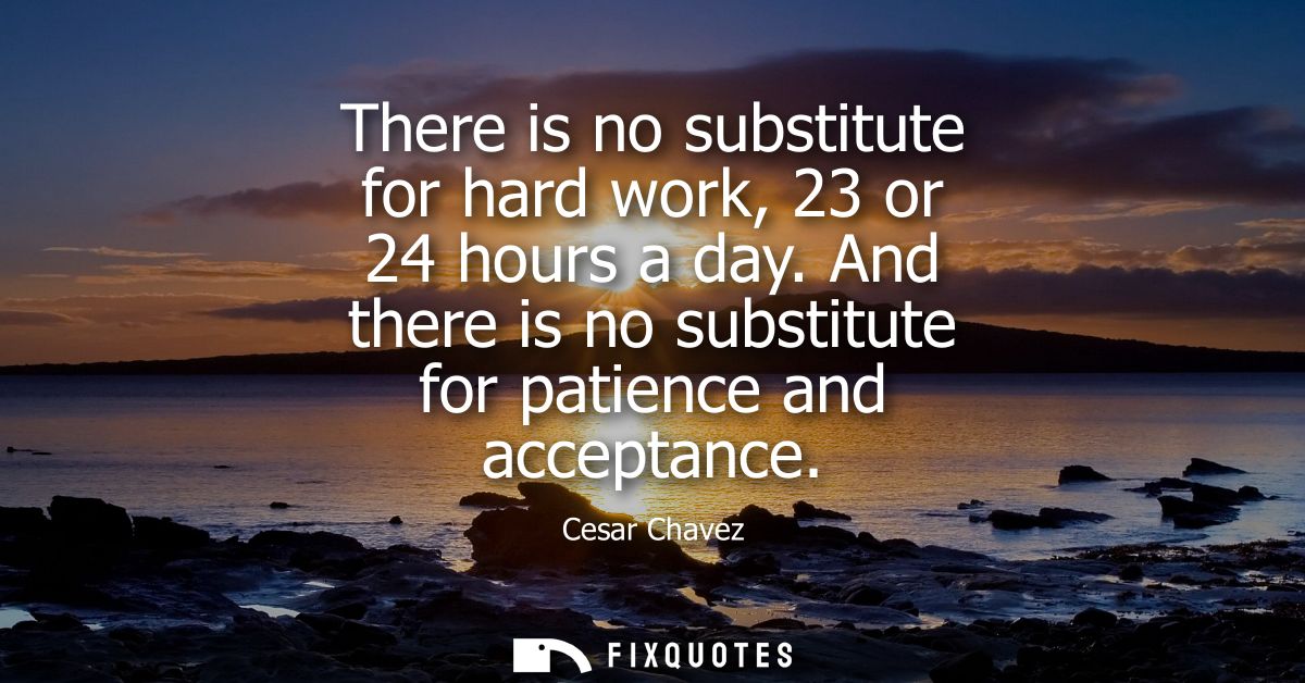 There is no substitute for hard work, 23 or 24 hours a day. And there is no substitute for patience and acceptance