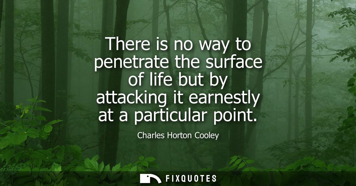 There is no way to penetrate the surface of life but by attacking it earnestly at a particular point