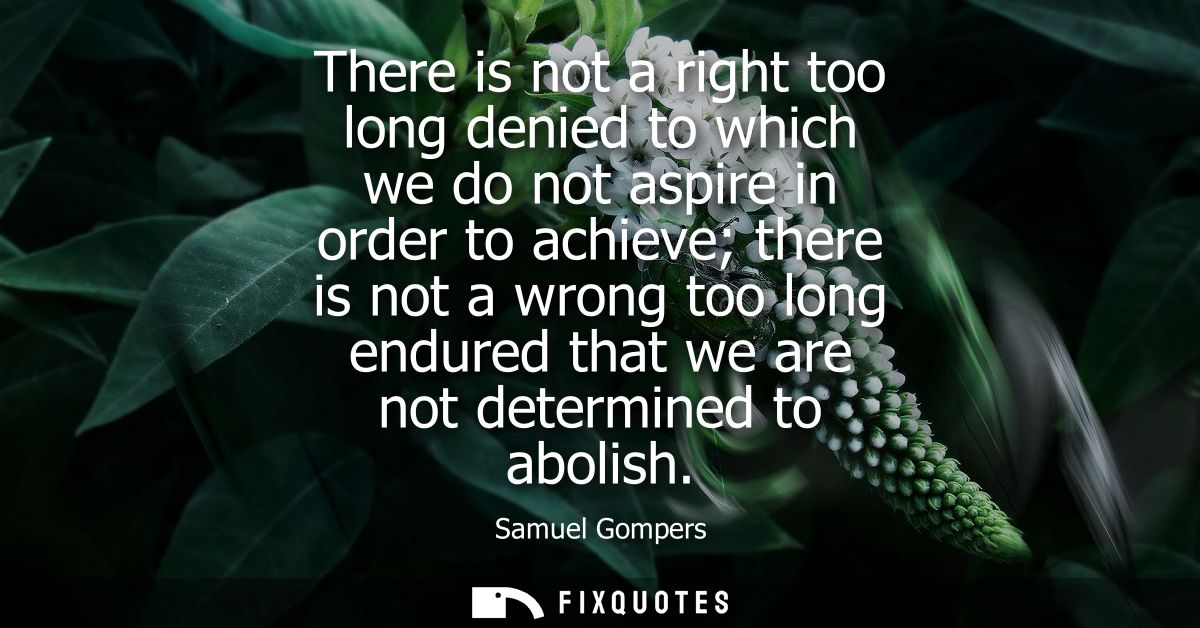There is not a right too long denied to which we do not aspire in order to achieve there is not a wrong too long endured