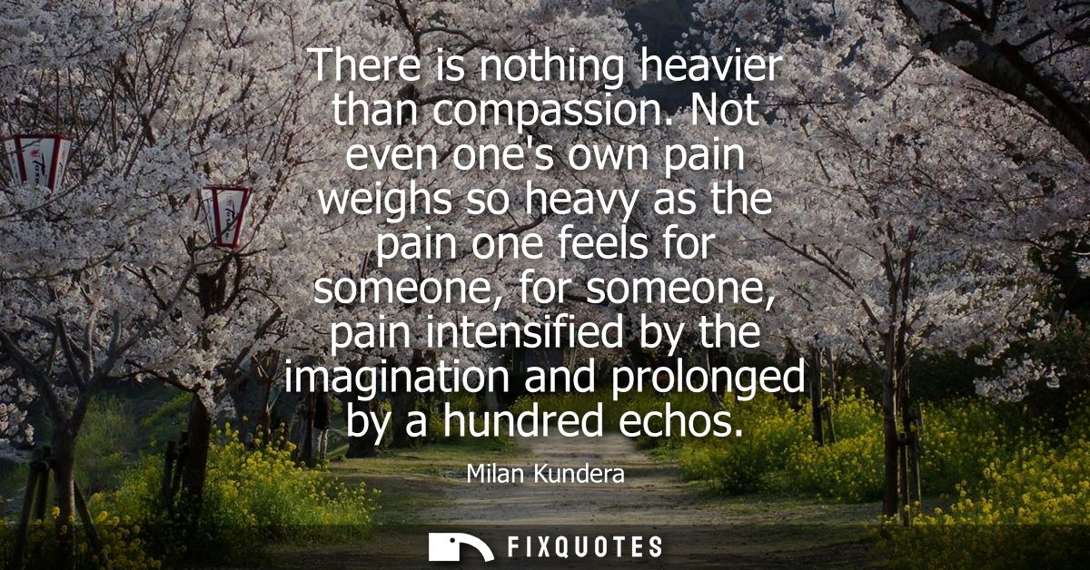There is nothing heavier than compassion. Not even ones own pain weighs so heavy as the pain one feels for someone, for 