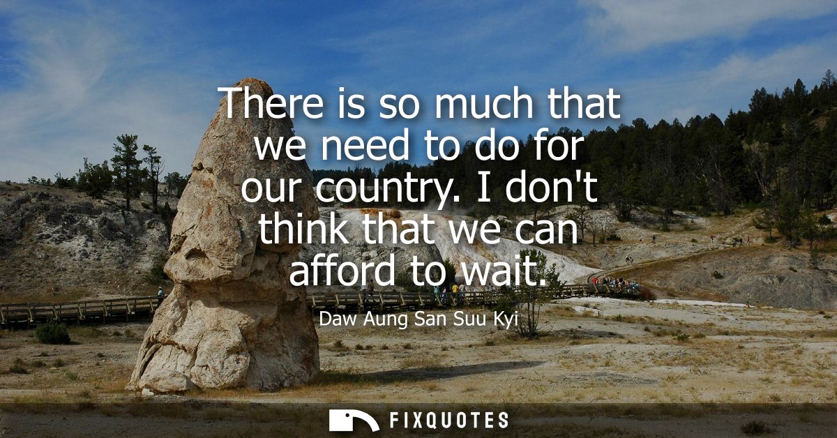 There is so much that we need to do for our country. I dont think that we can afford to wait