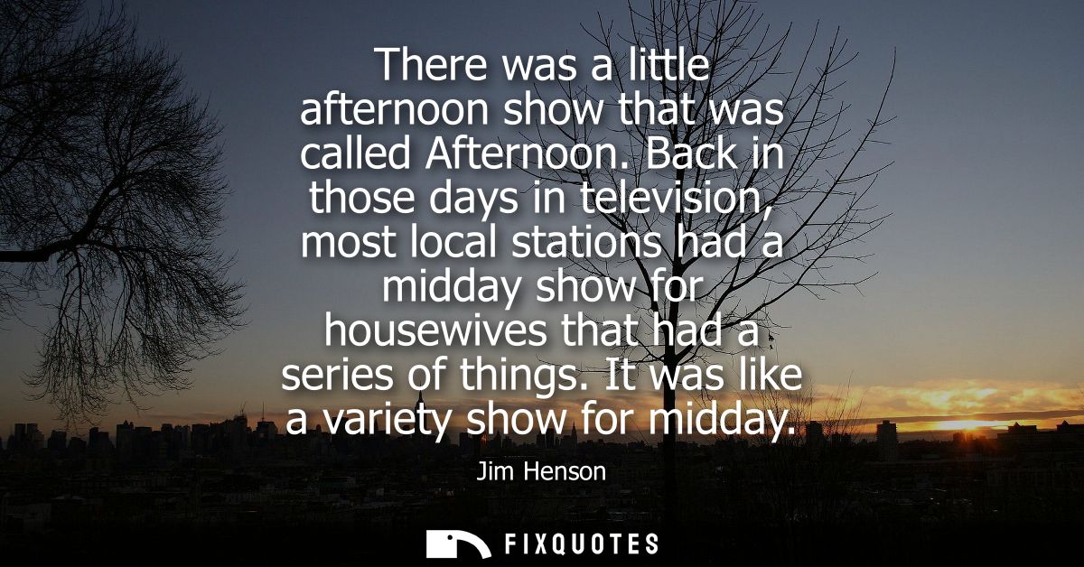 There was a little afternoon show that was called Afternoon. Back in those days in television, most local stations had a