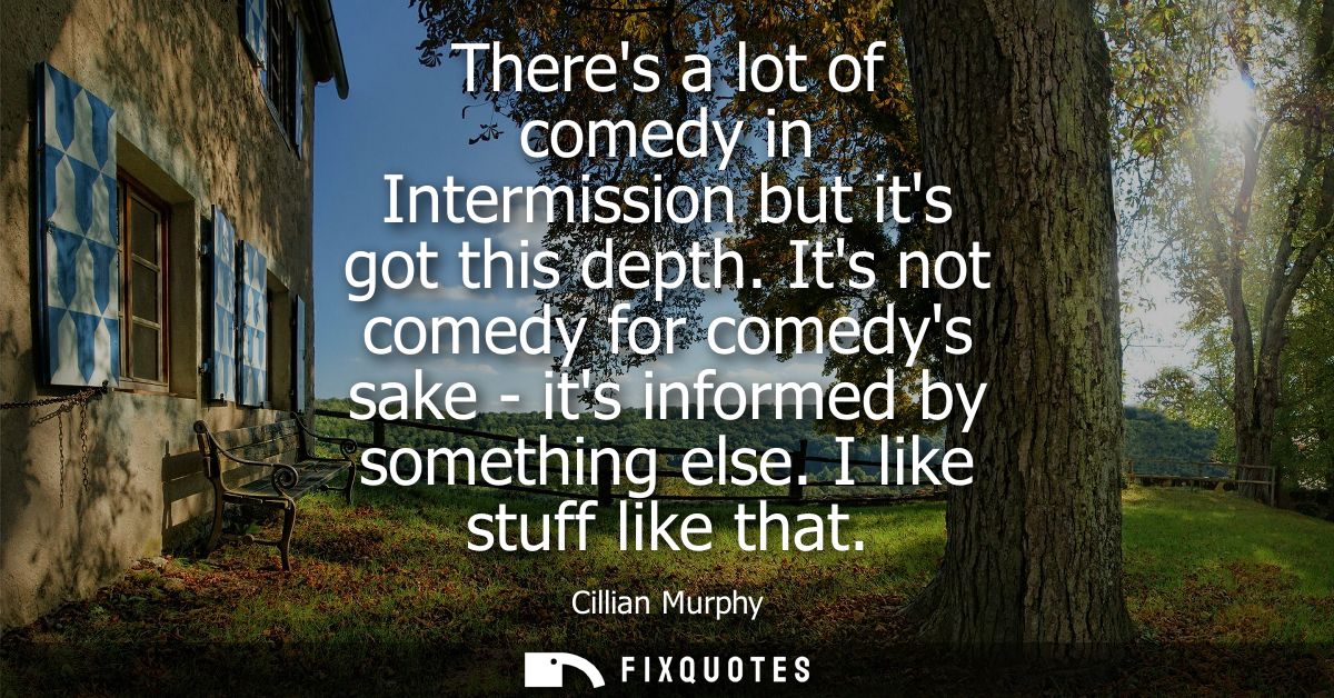 Theres a lot of comedy in Intermission but its got this depth. Its not comedy for comedys sake - its informed by somethi