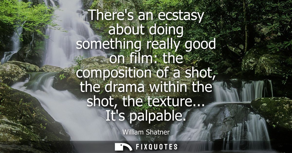 Theres an ecstasy about doing something really good on film: the composition of a shot, the drama within the shot, the t