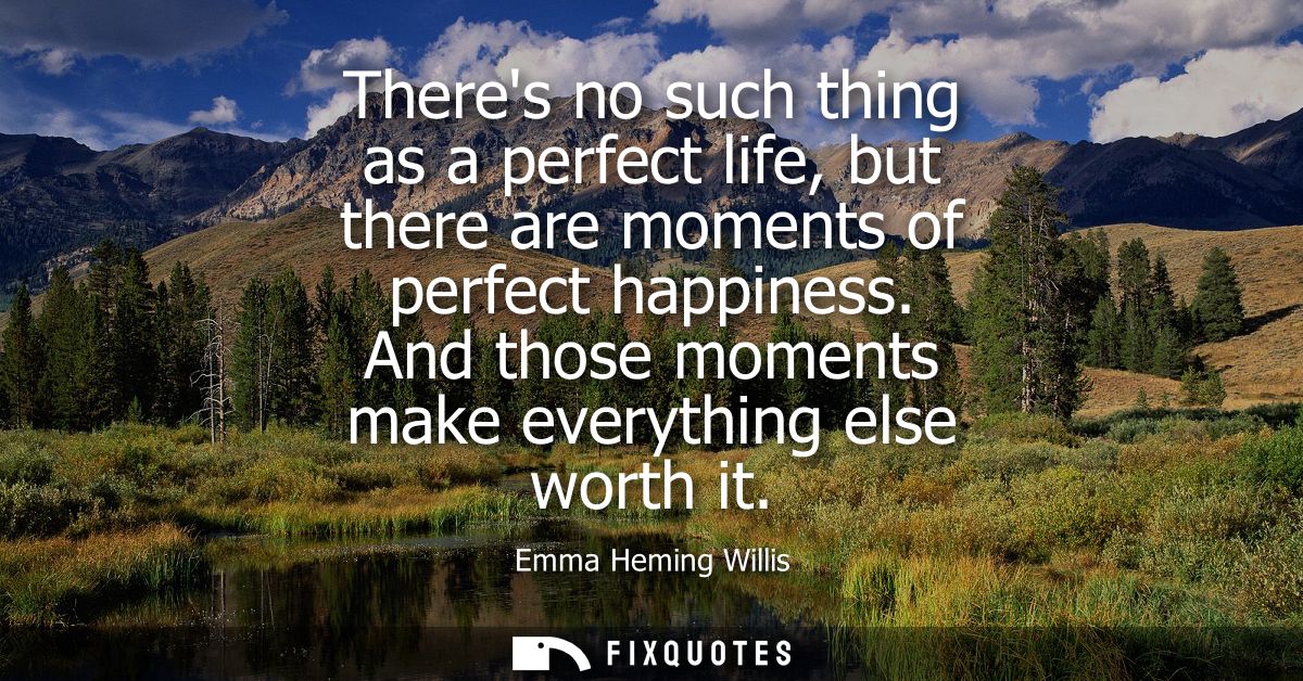 Theres no such thing as a perfect life, but there are moments of perfect happiness. And those moments make everything el
