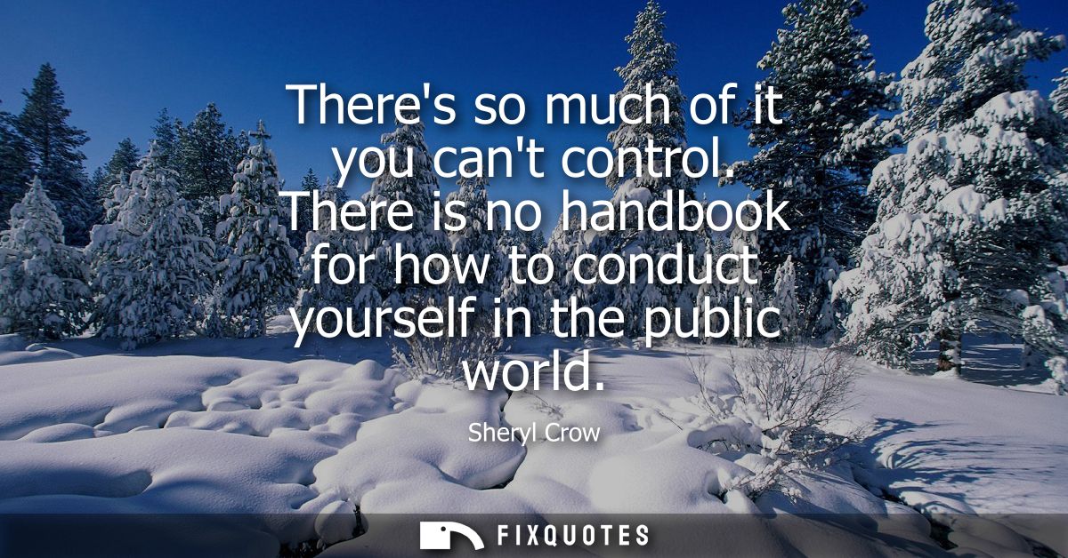 Theres so much of it you cant control. There is no handbook for how to conduct yourself in the public world