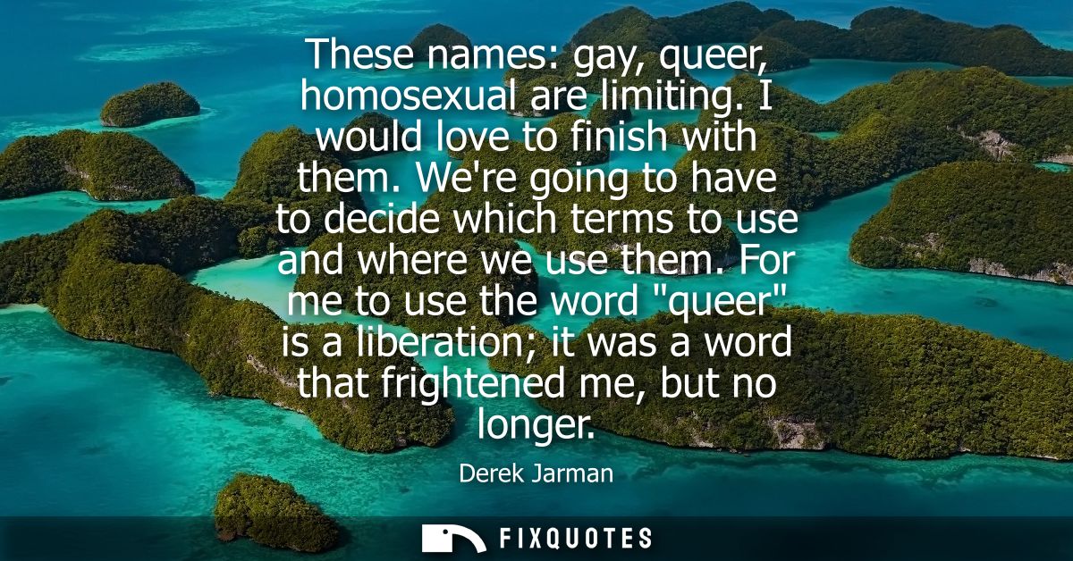 These names: gay, queer, homosexual are limiting. I would love to finish with them. Were going to have to decide which t