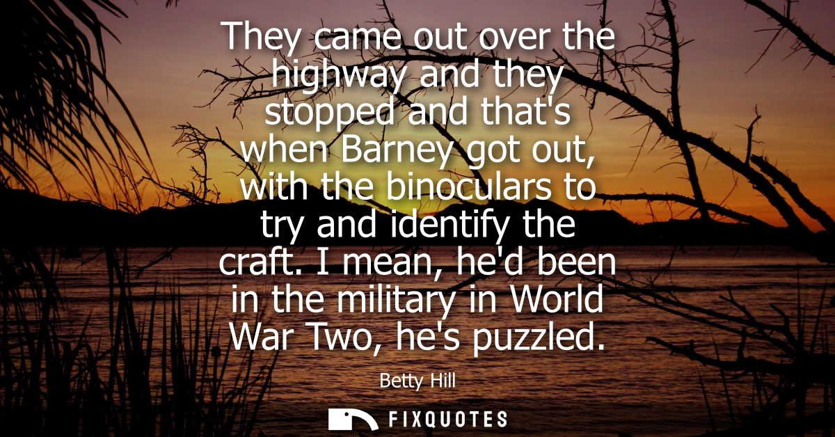 They came out over the highway and they stopped and thats when Barney got out, with the binoculars to try and identify t