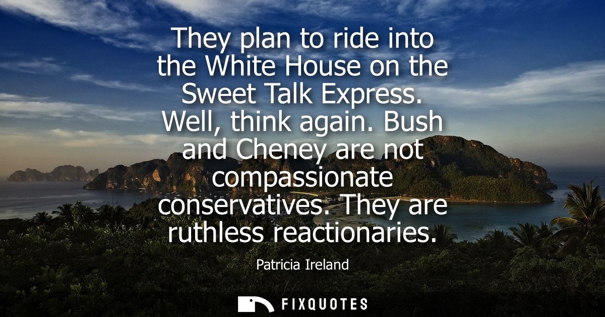 They plan to ride into the White House on the Sweet Talk Express. Well, think again. Bush and Cheney are not compassiona