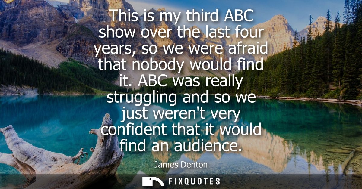 This is my third ABC show over the last four years, so we were afraid that nobody would find it. ABC was really struggli