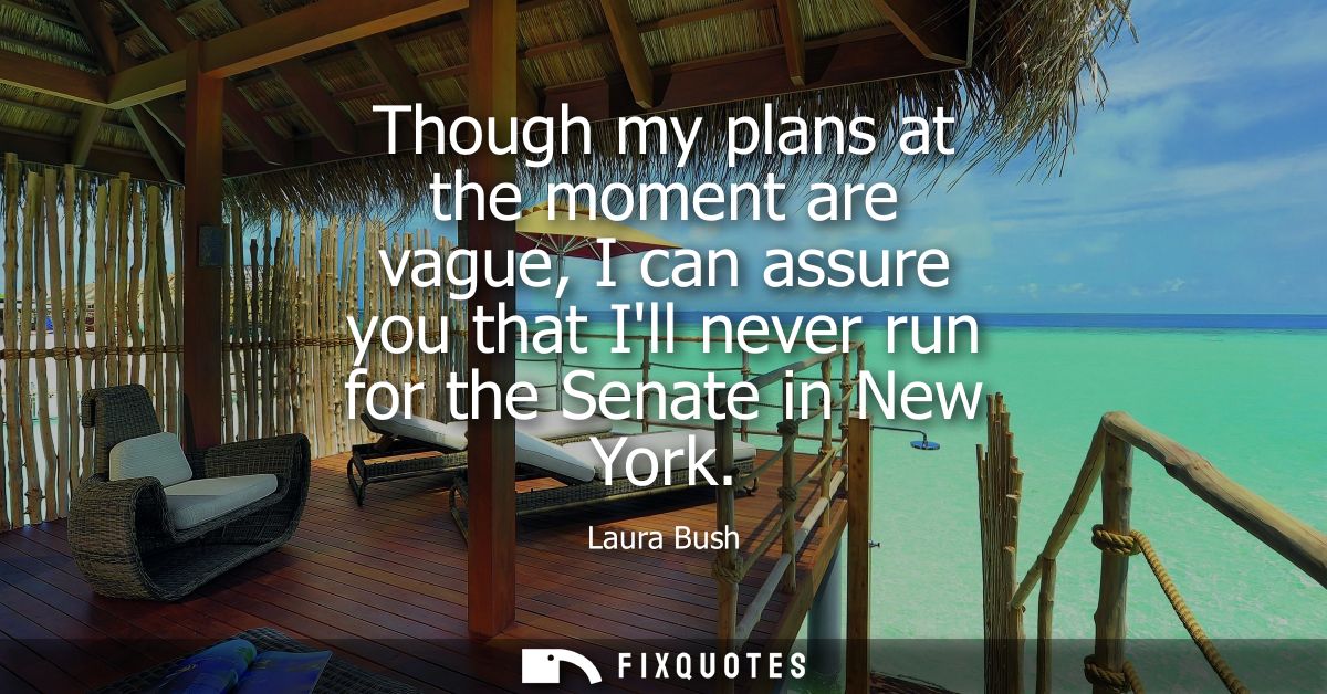 Though my plans at the moment are vague, I can assure you that Ill never run for the Senate in New York