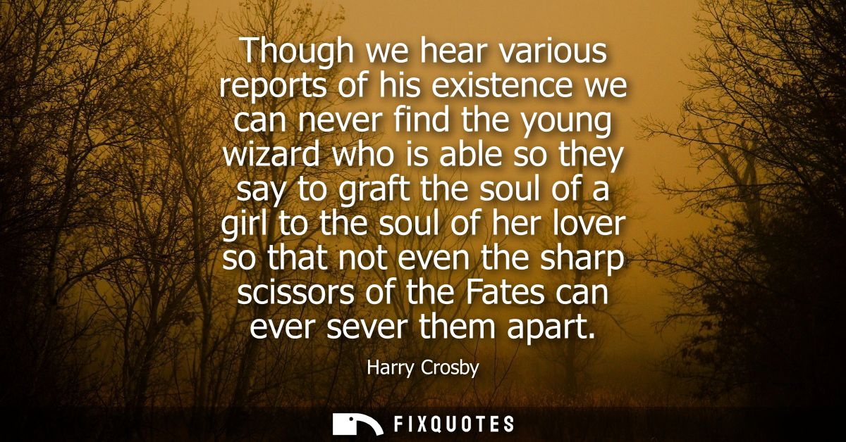 Though we hear various reports of his existence we can never find the young wizard who is able so they say to graft the 
