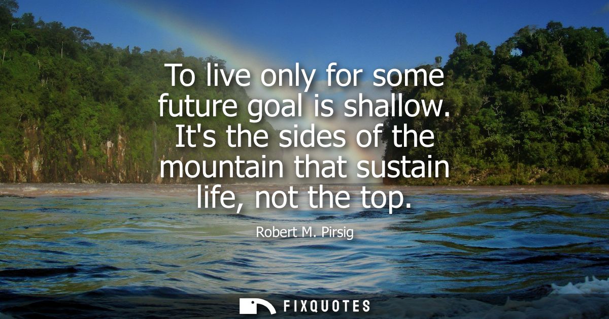 To live only for some future goal is shallow. Its the sides of the mountain that sustain life, not the top