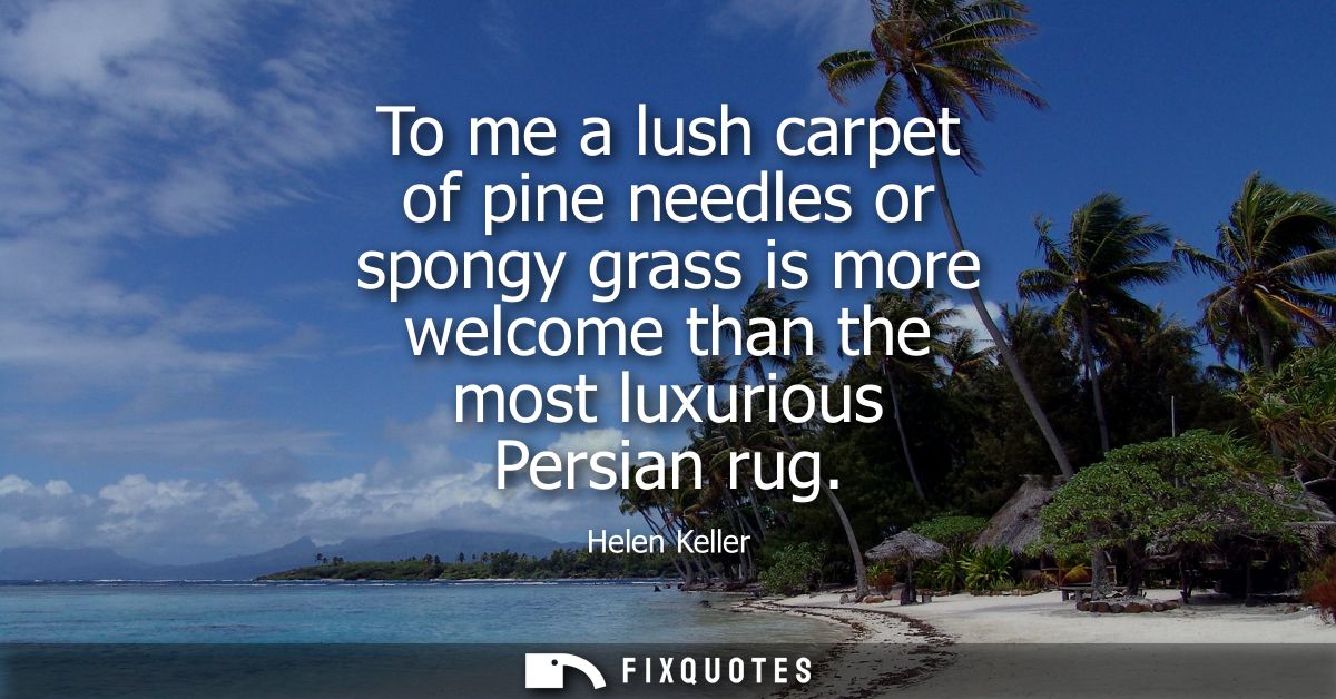 To me a lush carpet of pine needles or spongy grass is more welcome than the most luxurious Persian rug