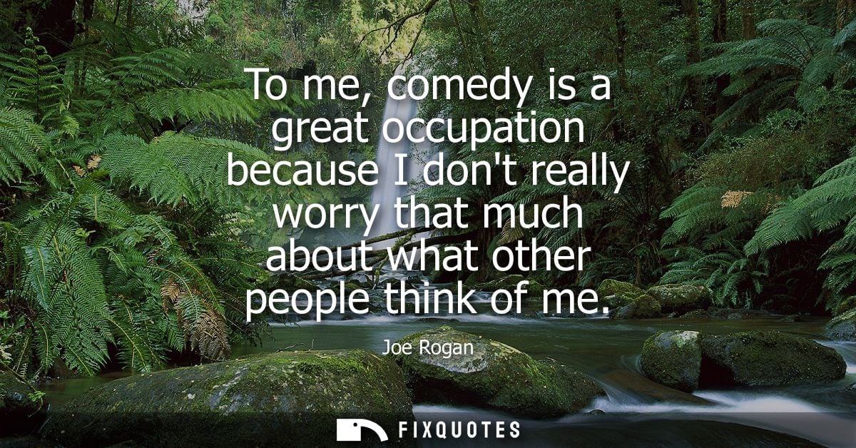 To me, comedy is a great occupation because I dont really worry that much about what other people think of me
