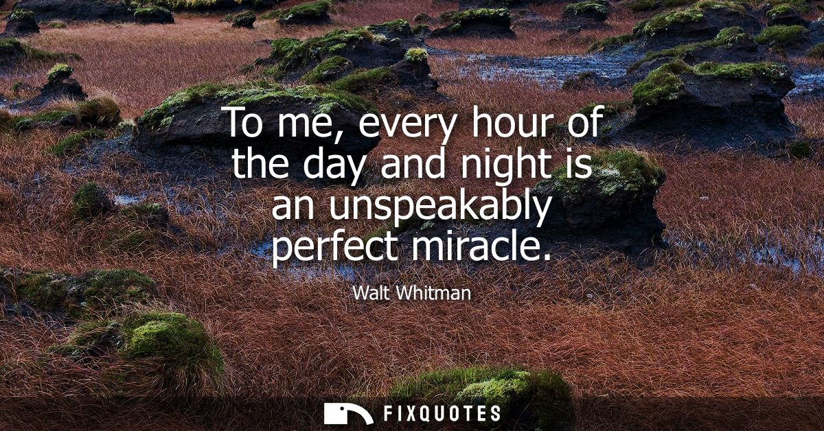 To me, every hour of the day and night is an unspeakably perfect miracle
