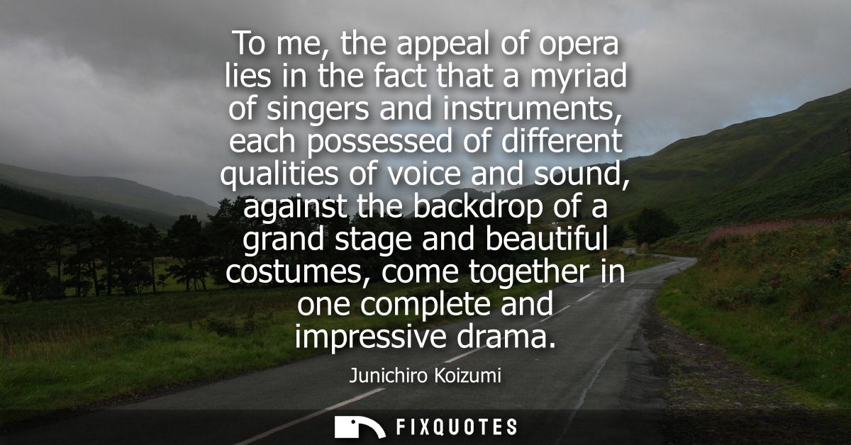 To me, the appeal of opera lies in the fact that a myriad of singers and instruments, each possessed of different qualit