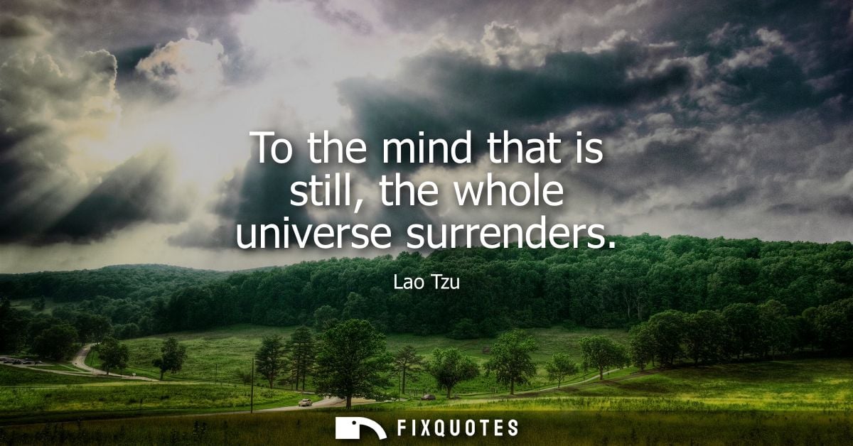 To the mind that is still, the whole universe surrenders - Lao Tzu