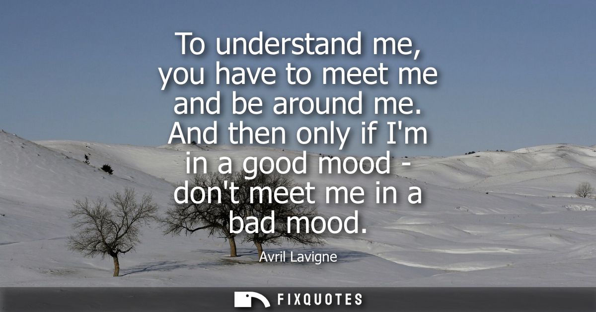 To understand me, you have to meet me and be around me. And then only if Im in a good mood - dont meet me in a bad mood