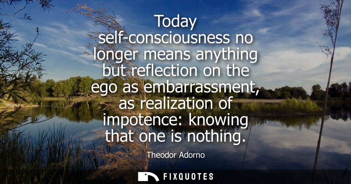 Today self-consciousness no longer means anything but reflection on the ego as embarrassment, as realization of impotenc