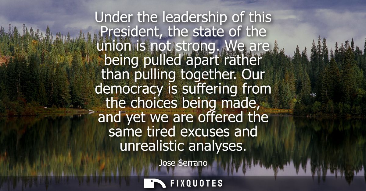 Under the leadership of this President, the state of the union is not strong. We are being pulled apart rather than pull