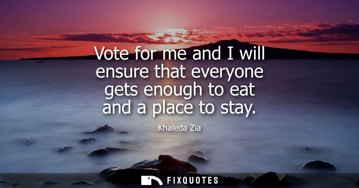 Vote for me and I will ensure that everyone gets enough to eat and a place to stay
