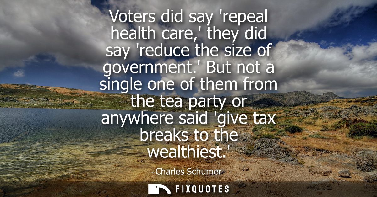 Voters did say repeal health care, they did say reduce the size of government. But not a single one of them from the tea