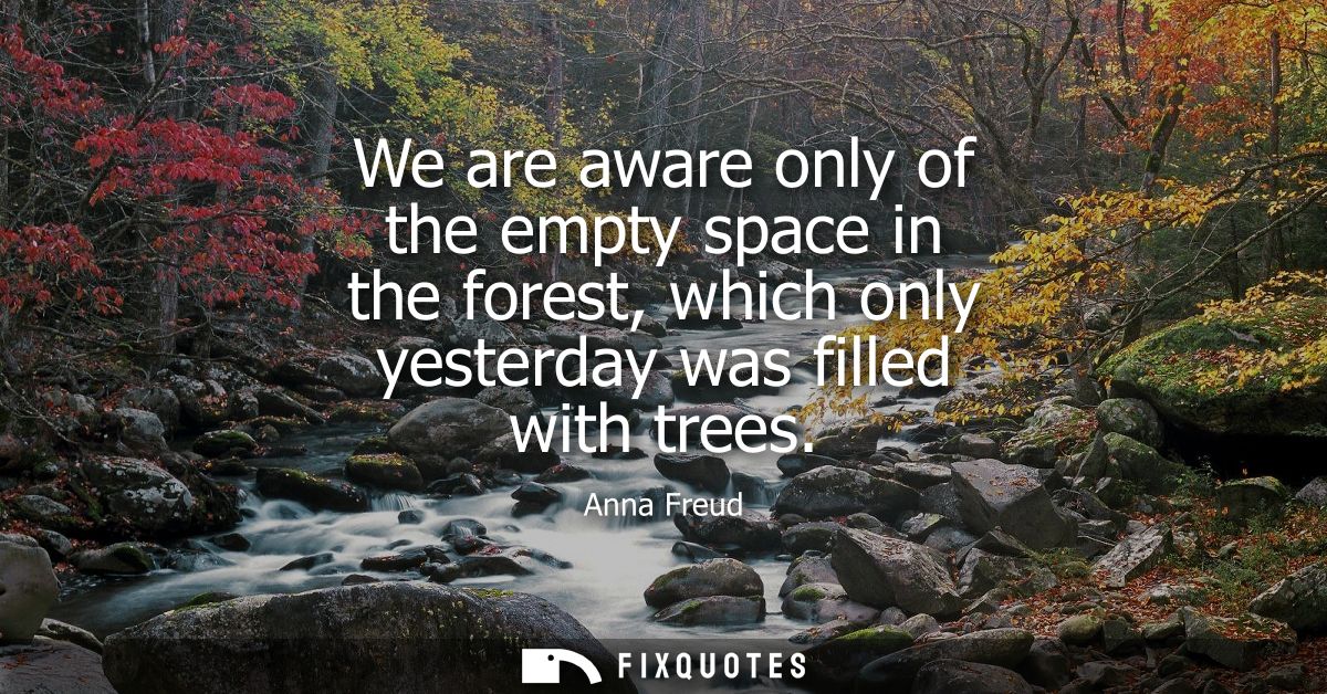 We are aware only of the empty space in the forest, which only yesterday was filled with trees