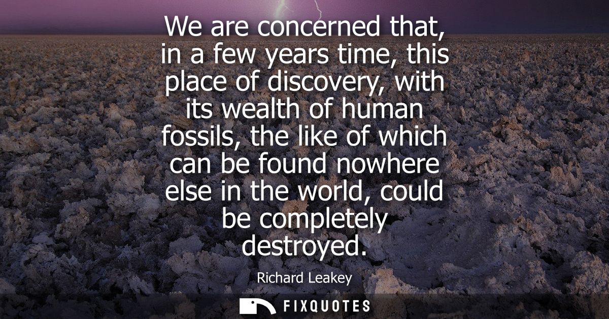 We are concerned that, in a few years time, this place of discovery, with its wealth of human fossils, the like of which