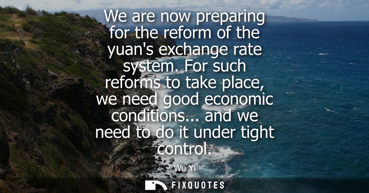 We are now preparing for the reform of the yuans exchange rate system. For such reforms to take place, we need good econ