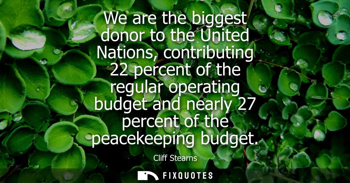 We are the biggest donor to the United Nations, contributing 22 percent of the regular operating budget and nearly 27 pe