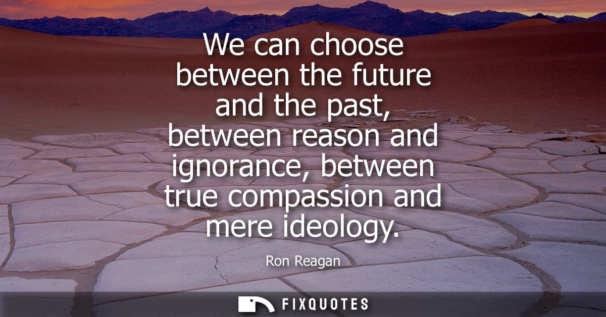 We can choose between the future and the past, between reason and ignorance, between true compassion and mere ideology
