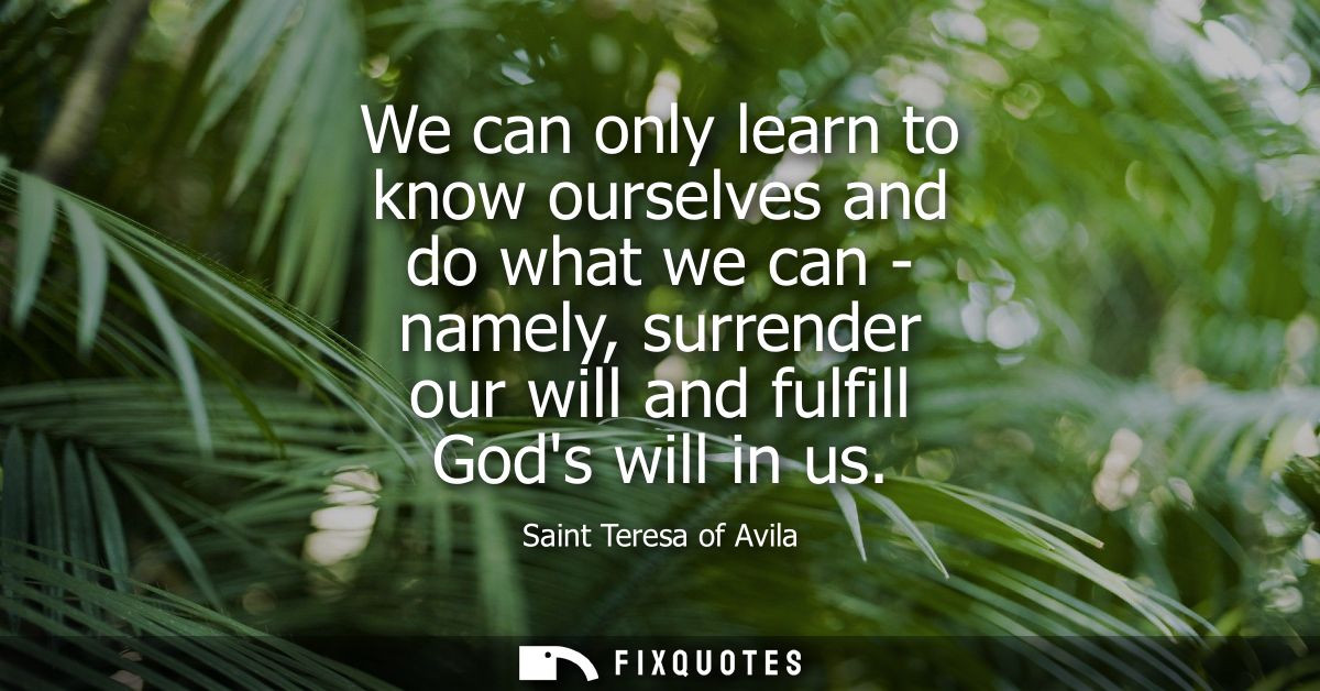 We can only learn to know ourselves and do what we can - namely, surrender our will and fulfill Gods will in us